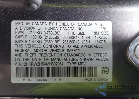 2021 Honda Cr-V Awd Ex from USA, damaged, VIN 2HKRW2H5XMH602964